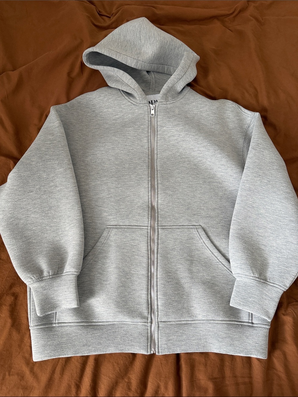 Zara Hooded Zip-Up Neoprene Effect Jacket - Light Gray